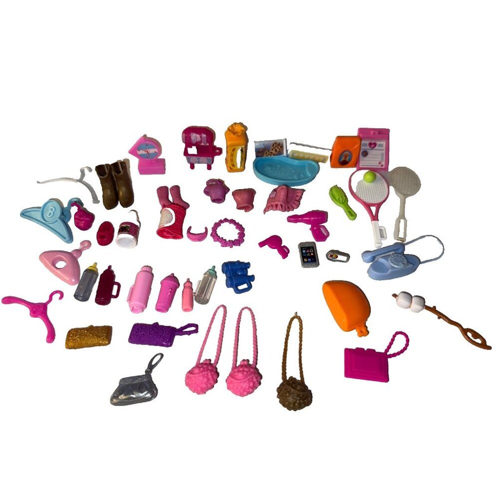 85 pc Lot Vintage And Modern Barbie Doll Accessories Boots Tennis Phone Purses